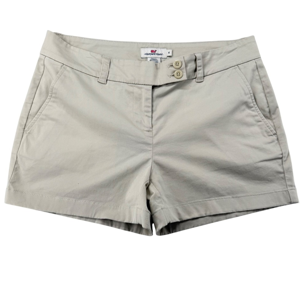 Vineyard Vines Chino Shorts Womens Size 4 Khaki Tan Cotton Blend Preppy Casual